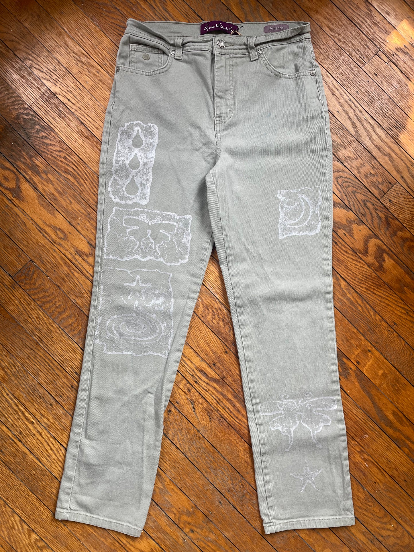 silver-on-green jeans