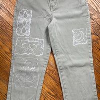 silver-on-green jeans