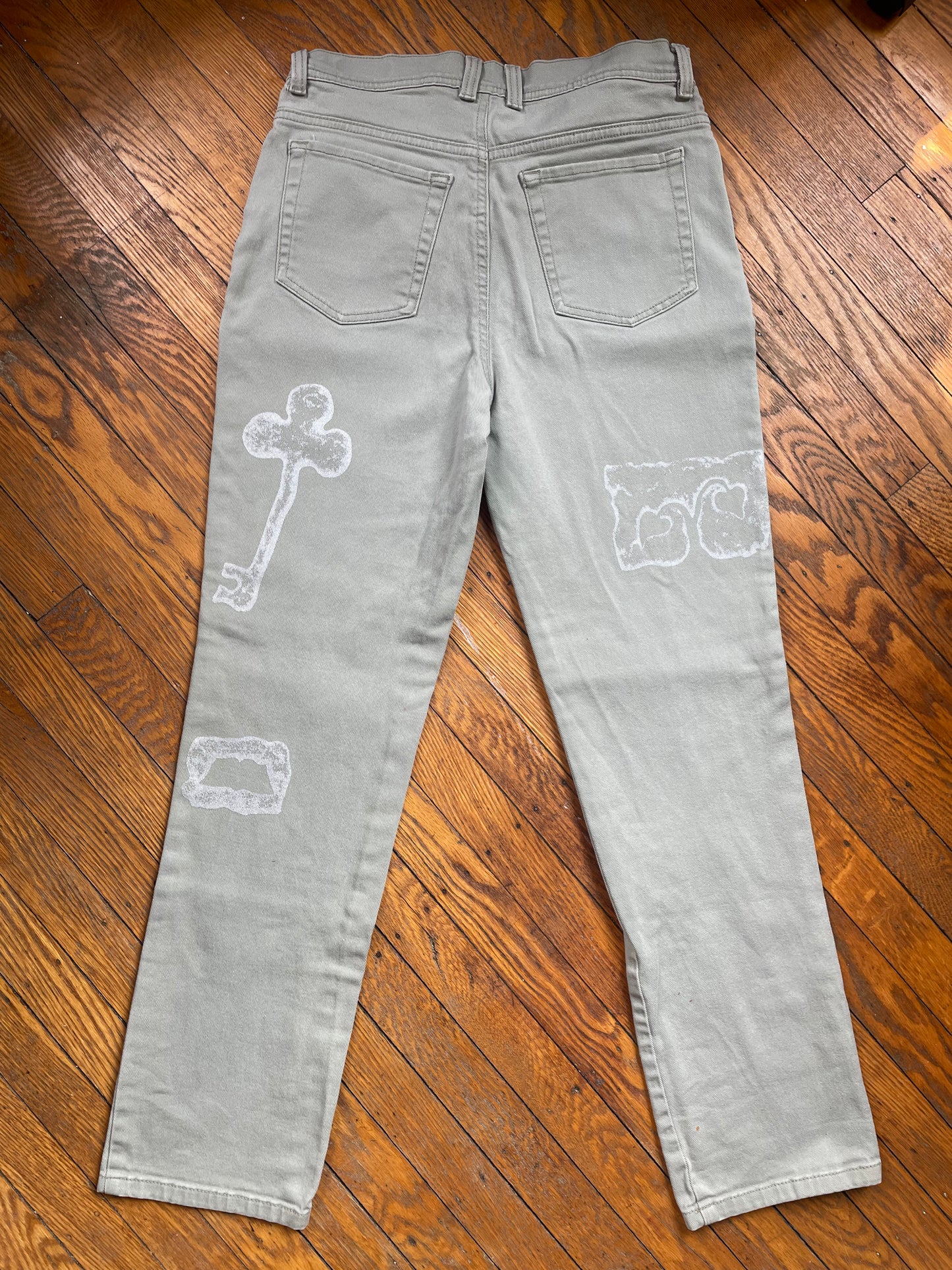 silver-on-green jeans